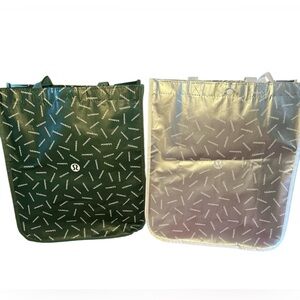 Lululemon Large Reusable Tote Bag Set of 2 Green and Silver